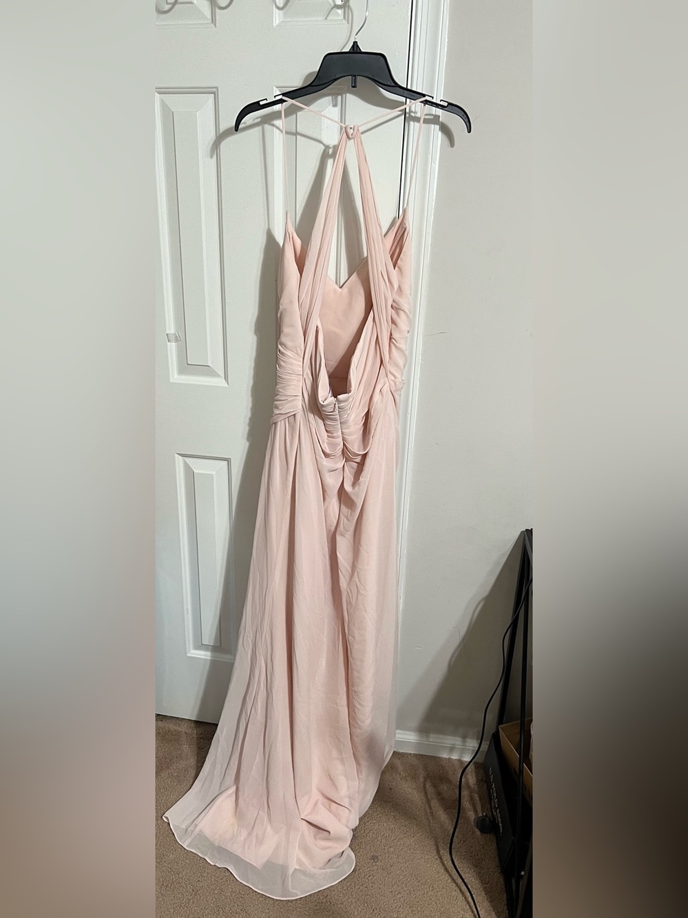 Chiffon Ruched V-Neck Maxi Dress in Light Blush - Picture 9 of 12